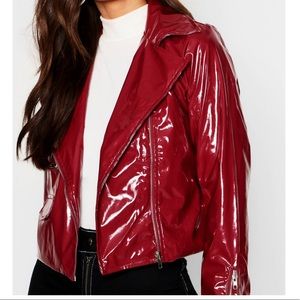 Boohoo petite vinyl biker cropped jacket!